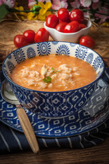 Fresh tomato soup with rice.