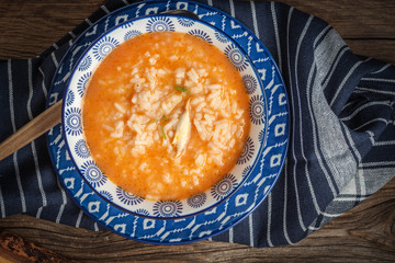 Fresh tomato soup with rice.