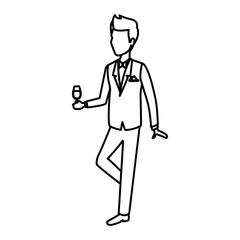 happy groom holding a glass of champagne saying a toast vector illustration
