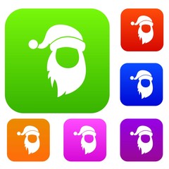 Cap with pompon of Santa Claus and beard set collection