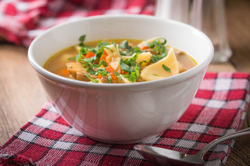 Mushroom soup with parsley.