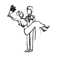 groom carrying bride holding her in his arms love and wedding concept vector illustration