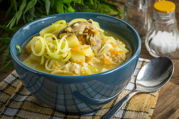 Soup with barley and chicken gizzards.