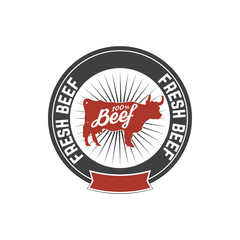 Fresh beef emblem on white background on white background. Design element for logo, label, emblem, sign. Vector illustration