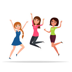 Fototapeta na wymiar Happy group of girls jumping. White background. The concept of friendship, healthy lifestyle, success. Vector illustration in a flat and cartoon style