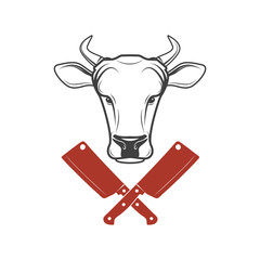 Fresh beef emblem on white background on white background. Design element for logo, label, emblem, sign. Vector illustration