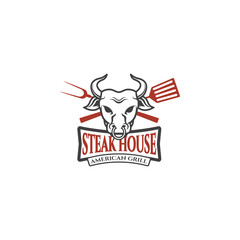 Fresh beef emblem on white background on white background. Design element for logo, label, emblem, sign. Vector illustration