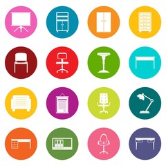 Office furniture icons many colors set