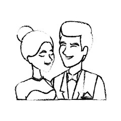 portrait wedding couple happy bride and groom together vector illustration