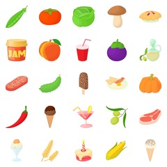 Tinned goods icons set, cartoon style