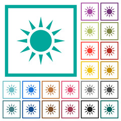 Sun flat color icons with quadrant frames