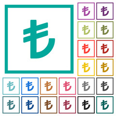 Fototapeta premium Turkish Lira sign flat color icons with quadrant frames