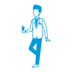 happy groom holding a glass of champagne saying a toast vector illustration