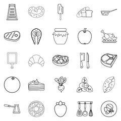 Fish steak icons set, outline style