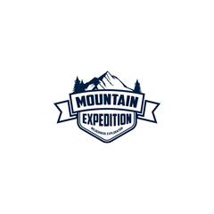 Mountain hiking emblem template. Design element for logo, label, emblem, sign. Vector illustration