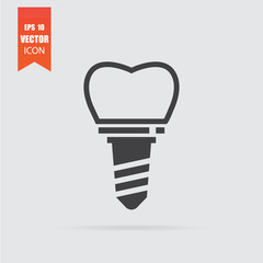 Dental implant icon in flat style isolated on grey background.