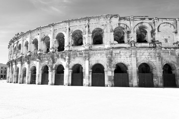 Arena of Nimes, Roman Empire landmark in Nimes city of Occitanie region, France