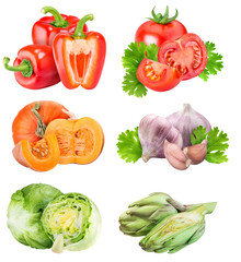 Collection of fresh vegetables on white background