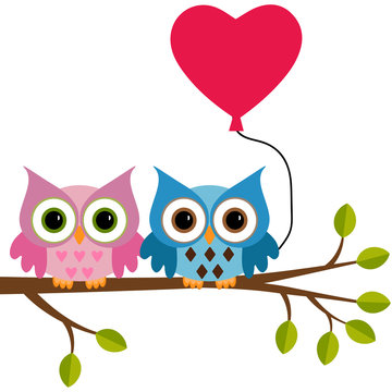 owl with heart on a branch