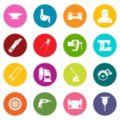 Metal working icons many colors set