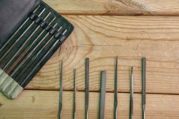 Rasp set on a wooden table
