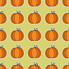 Seamless autumn background with pumpkin orange, beige, brown and yellow. Ideal for Wallpaper, fabric, gift paper, pattern fills, background of web pages, autumn greeting cards.