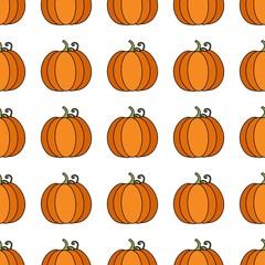 Seamless autumn background with pumpkin orange, beige, brown and yellow. Ideal for Wallpaper, fabric, gift paper, pattern fills, background of web pages, autumn greeting cards.