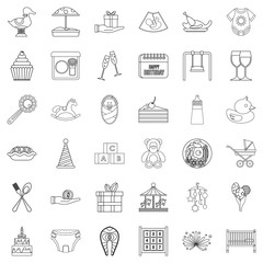 Cocktail icons set, outline style