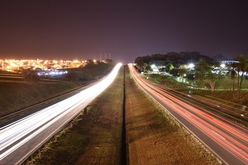 Fototapeta na wymiar Commercial license Car headlights in Mirassol, Sao Paulo State, Brazil