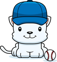 Cartoon Smiling Baseball Player Kitten
