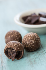 Chocolate Truffles Close Up with Chocolate Pieces