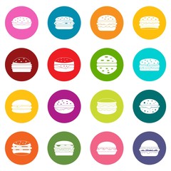 Burger icons many colors set