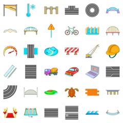 Asphalt icons set, cartoon style
