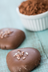 Close up of Salted Caramel Candies with Cocao Powder