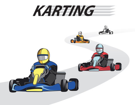 Kart competition / Karting, Competition, Championship, Winner. Flat design, vector illustration