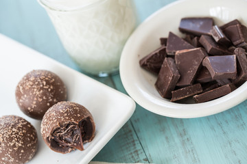 Chocolate Truffles with Broken Chocolate Pieces and Milk