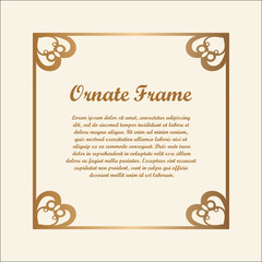 Vector decorative frame with golden gradient. Elegant element for design template with place for text. Floral border. Lace decor for birthday and greeting card, wedding invitation.
