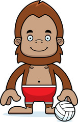 Cartoon Smiling Beach Volleyball Player Sasquatch
