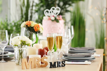 Beautiful table served for lesbian wedding