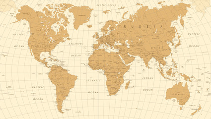 World Map Vintage Vector. Detailed illustration of worldmap