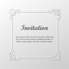 Vector decorative gray frame. Elegant element for design template with place for text. Floral border. Lace decor for birthday and greeting card, wedding invitation.