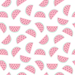 Poster Seamless pattern with watermelon pieces, hand drawn vector illustration © maddyz