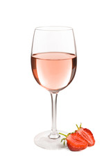 Glass of delicious strawberry wine on white background