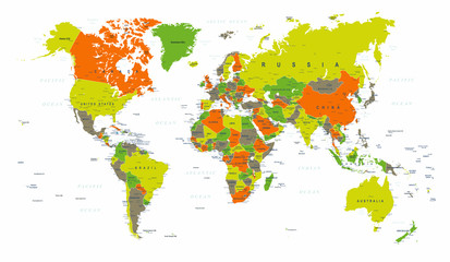 Fototapeta premium World Map Political Green Orange Vector