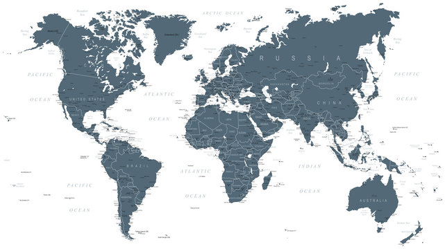 World Map Political Grayscale Vector