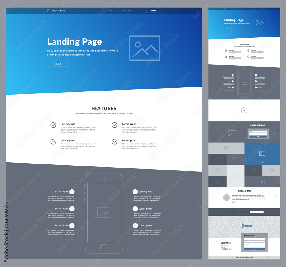 Poster one page website design template for business. modern landing page responsive wireframe. ux ui websi