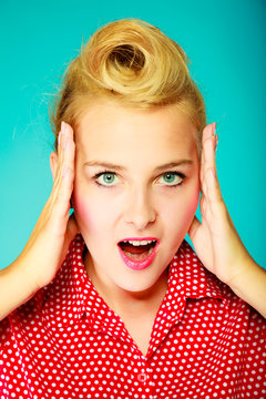 Shocked lovely pin up young girl