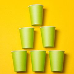 Set of green paper cups