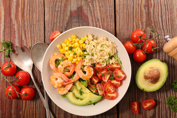 bowl of shrimp,vegetable and semolina