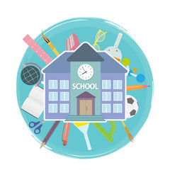 Fototapeta premium Icon school building and school supplies